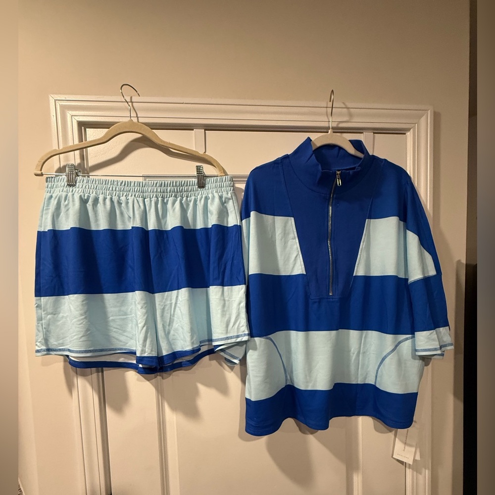 Blue Striped Women's Jumpsuit Set
